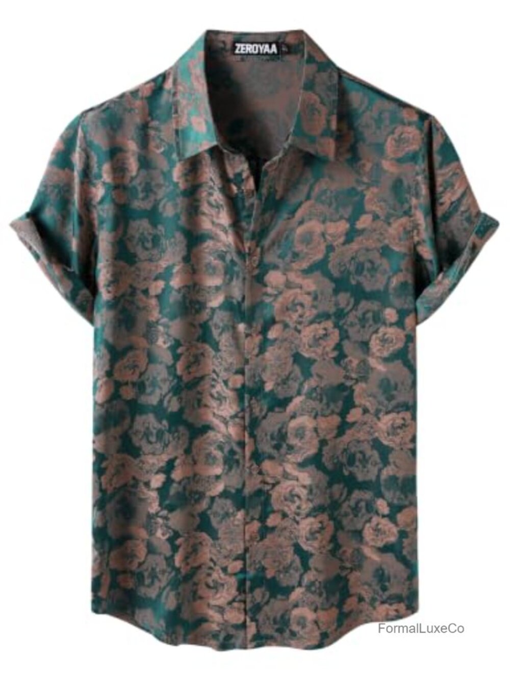Men's Satin Jacquard Short Sleeve Button Up Shirt Regular Fit Summer Casual